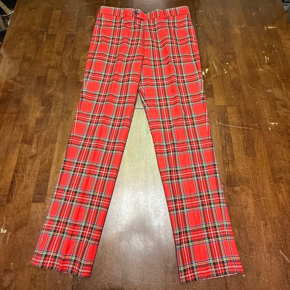 New Brooks Brothers Regent Fit Trousers Men 36x32 Red Tartan Plaid 100194087